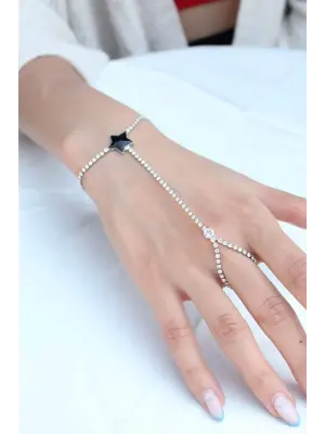 Zirkon Taşlı Siyah Yıldız Figürlü Kadın Şahmeran