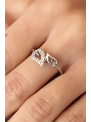Zirkon Taşlı Yaprak Model Ayarlanabilir Kadın Yüzük