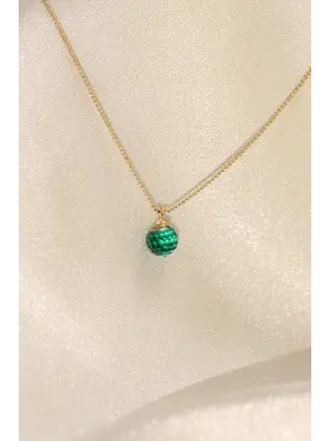 Zirkon Taşlı Yeşil Renk Minimal Küre Kolye