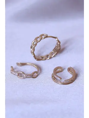 Zirkon Taşlı Zincir Model Küpe Seti