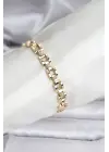 14K Gold Renk Kaplama Zirkon Taşlı CM Kadın Bileklik