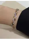 14K Gurmet Bileklik Çift Renk İnce Taşlı
