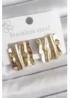 316 Çelik Gold Renk Dalgalı Plaka Model Kadın Küpe
