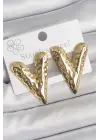 316 Çelik Gold Renk İşlemeli Kalp Model Kadın Küpe