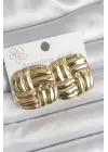 316 Çelik Gold Renk İşlemeli Kare Plaka Model Kadın Küpe