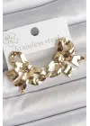 316 Çelik Gold Renk Kurdele Plaka Model Kadın Küpe