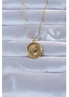 316L Altın  Parlayan Güneş Tasarımlı Oval Vintage Çelik Kolye