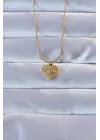 316L Altın  Zirkon Taşlı İşlemeli Göz Detay Kalp Çelik Kolye