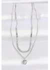  2li Zincir Gümüş  Zirkon Taşlı Minimal Kalp Çelik Kolye
