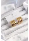   Altın Renk 3lü Görünüm Bombe Model Yarım Halka Küpe