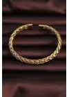 316L Çelik Altın Renk Kalın Yassı Örgü Model Erkek Bileklik