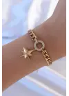 316L Çelik Altın Renk Samanyolu Zincirli Zirkon Taşlı Kutup Yıldızı Bileklik