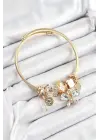 316L Çelik Beyaz Zirkon Taşlı Kelebek Model Gold Renk Charm Bileklik