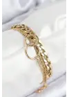 316L Çelik Çoklu Görünüm Geçmeli Halka Model Gold Renk Kadın Bileklik