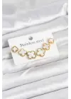 316L Çelik Gold Beyaz Renk 3 Boy Yonca Küpe Seti