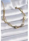 316L Çelik Gold Renk 2li İtalyan Zincir Zirkon Taşlı İşleme Detaylı Kadın Bileklik