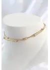 316L Çelik Gold Renk 2Li Topçuk Zincir Model Kadın Halhal