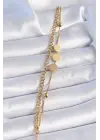 316L Çelik Gold Renk 2li Zincir Model Daire Plaka Figür Kadın Bileklik