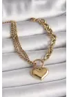 316L Çelik Gold Renk 2Li Zincir Model Kalp Figür Kadın Bileklik