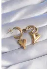   Altın 2li Yarım Halka Kalp Küpe