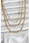 316L Çelik Gold Renk 3lü Kadın Kolye