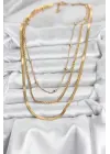 316L Çelik Gold Renk 3lü Kadın Kolye