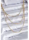  Altın  3lü Minimal Toplu  Çelik Kolye