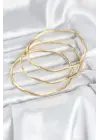 316L Çelik Gold Renk 65 mm Ajda Zikzak Model 3lü Kadın Bileklik