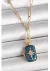  Altın  Açılır Mavi Sandık Model Zirkon Taşlı Kutup Yıldız İşleme Model  Çelik Kolye