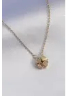 Altın Açılır Yonca Model Zirkon Taşlı Çelik Kolye
