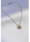 Altın Açılır Yonca Model Zirkon Taşlı Çelik Kolye