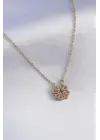  Altın  Açılır Zirkon Taşlı Yonca Model  Çelik Kolye