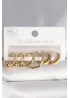 316L Çelik Gold Renk Altıgen Halka Model Kadın Küpe Seti