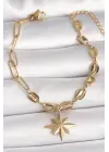 316L Çelik Gold Renk Arpa Zincir Model Sallantı Kutup Yıldız Figür Kadın Bileklik