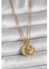 316L Çelik Gold Renk Ay Güneş Model Arkadaşlık Kadın Kolye
