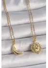 316L Çelik Gold Renk Ay Güneş Model Arkadaşlık Kadın Kolye
