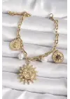 316L Çelik Gold Renk Ay Güneş Model İnci Detay Kadın Bileklik