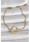 316L Çelik Gold Renk Ay Yıldız Model Kadın Bileklik