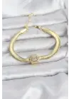 316L Çelik Gold Renk Baget Zirkon Taşlı Yılan Zincirli Kadın Bileklik
