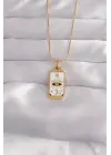  Altın  Beyaz Mineli Göz Figür Tarot Çelik Kolye