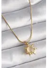  Altın  Beyaz Mineli Güneş Model  Çelik Kolye