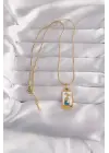  Altın  Beyaz Mineli Kız Figür Tarot Çelik Kolye