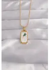  Altın  Beyaz Mineli Tarot Çelik Kolye