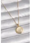  Altın  Beyaz Sedefli Daire Model  Çelik Kolye