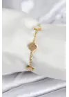 316L Çelik Gold Renk Beyaz ve Zirkon Taşlı Baby Boy Yonca Kadın Bileklik