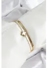 316L Çelik Gold Renk Beyaz Yoncalı 2li Kadın Bileklik