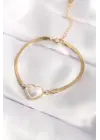 316L Çelik Gold Renk Bombeli Kalp Kadın Bileklik