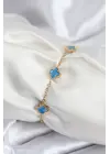 316L Çelik Gold Renk Buz Mavisi Baby Boy Yonca Kadın Bileklik