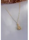 316L Çelik Gold Renk Çiçek Figür Zirkon Taş Detay Kadın Kolye