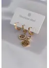 316L Çelik Gold Renk Çiçek Model Zirkon Taş Detay Kadın Küpe Kombini
